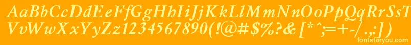 MyslcttBolditalic-Schriftart – Gelbe Schriften auf orangefarbenem Hintergrund