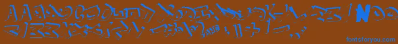 Yes3Drotated-Schriftart – Blaue Schriften auf braunem Hintergrund