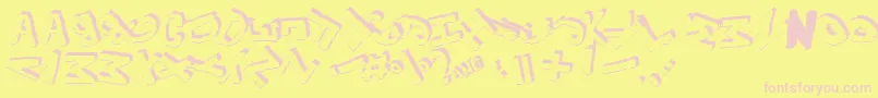 フォントYes3Drotated – ピンクのフォント、黄色の背景