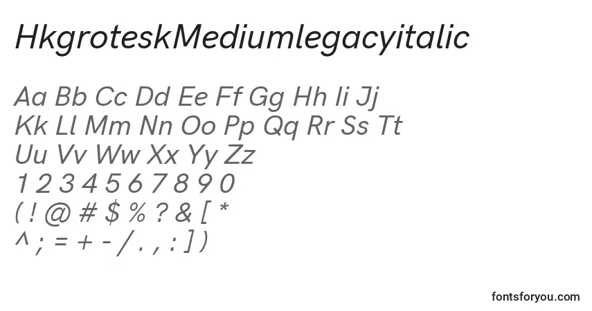 A fonte HkgroteskMediumlegacyitalic (76541) – alfabeto, números, caracteres especiais