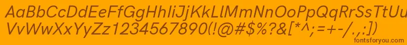 More about HkgroteskMediumlegacyitalic Font HkgroteskMediumlegacyitalic Font – Brown Fonts on Orange Background