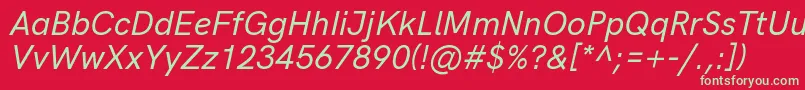 HkgroteskMediumlegacyitalic Font – Green Fonts on Red Background