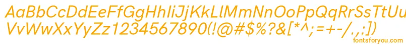 HkgroteskMediumlegacyitalic-fontti – oranssit fontit valkoisella taustalla