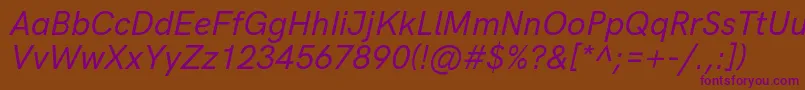 HkgroteskMediumlegacyitalic Font – Purple Fonts on Brown Background