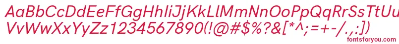 HkgroteskMediumlegacyitalic-Schriftart – Rote Schriften auf weißem Hintergrund