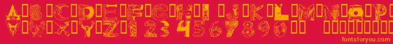101ween-Schriftart – Orangefarbene Schriften auf rotem Hintergrund