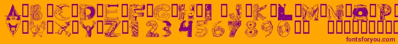 101ween-Schriftart – Violette Schriften auf orangefarbenem Hintergrund