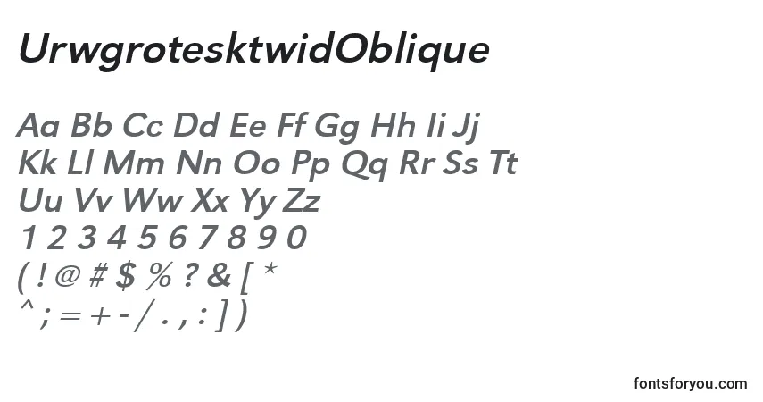 Шрифт UrwgrotesktwidOblique – алфавит, цифры, специальные символы