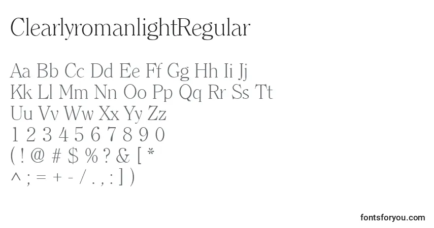A fonte ClearlyromanlightRegular – alfabeto, números, caracteres especiais