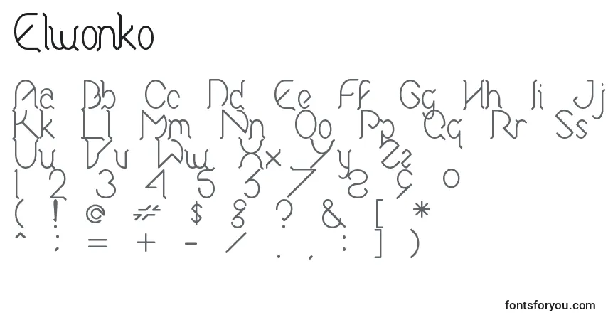 A fonte Elwonko – alfabeto, números, caracteres especiais