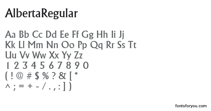 Schriftart AlbertaRegular – Alphabet, Zahlen, spezielle Symbole