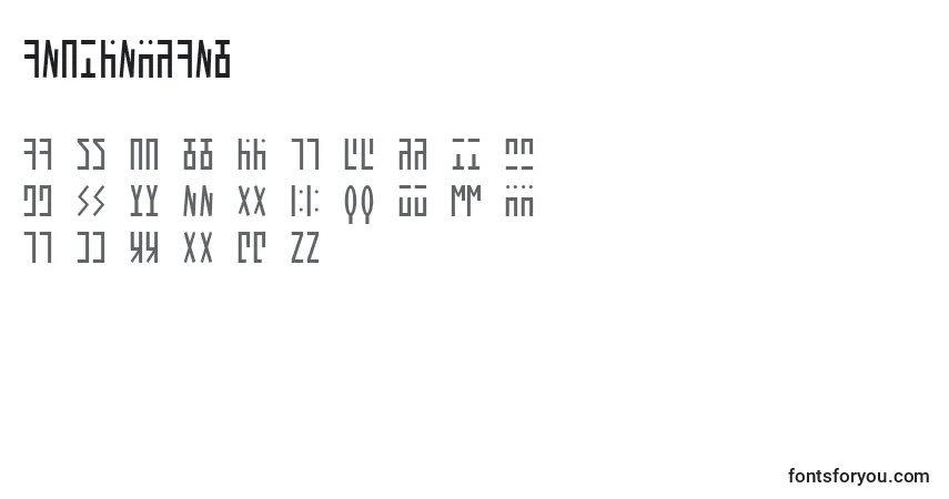A fonte AncientHand – alfabeto, números, caracteres especiais