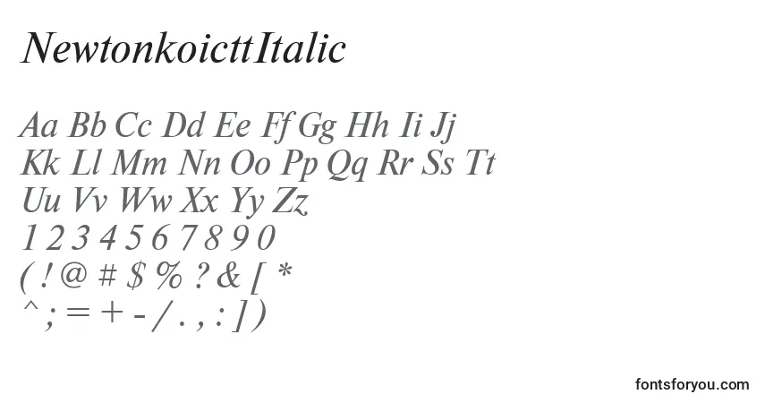 Шрифт NewtonkoicttItalic – алфавит, цифры, специальные символы