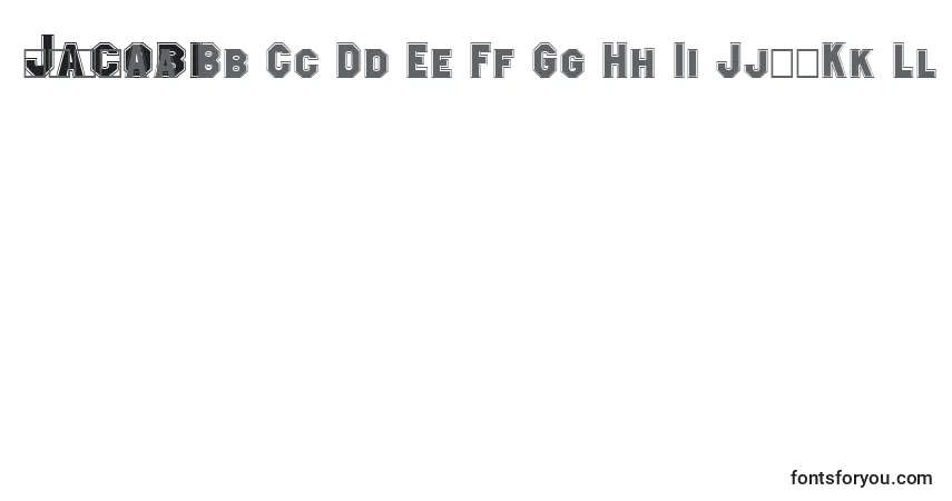 Czcionka Jacobi – alfabet, cyfry, specjalne znaki