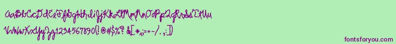 Scrawler-Schriftart – Violette Schriften auf grünem Hintergrund