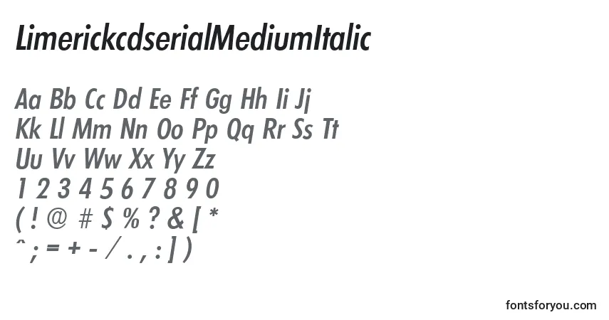 Schriftart LimerickcdserialMediumItalic – Alphabet, Zahlen, spezielle Symbole