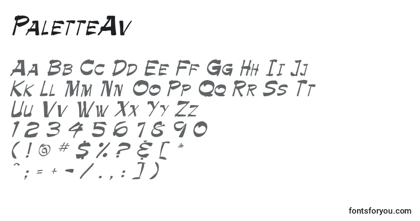 A fonte PaletteAv – alfabeto, números, caracteres especiais