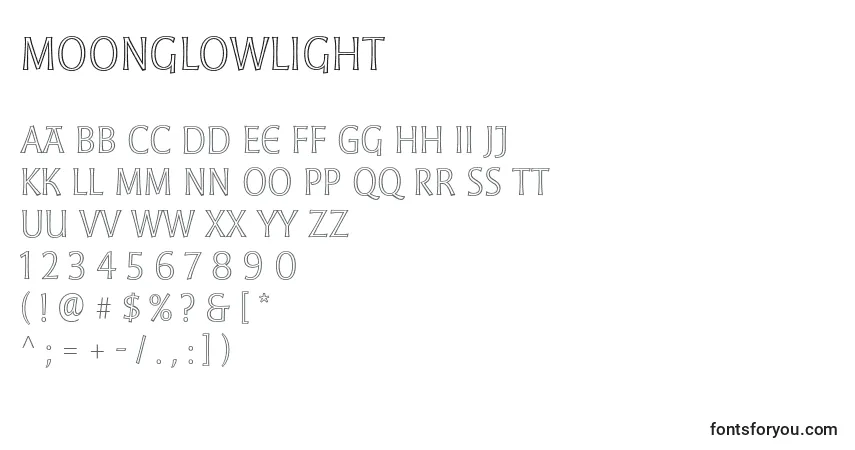Fuente MoonglowLight - alfabeto, números, caracteres especiales