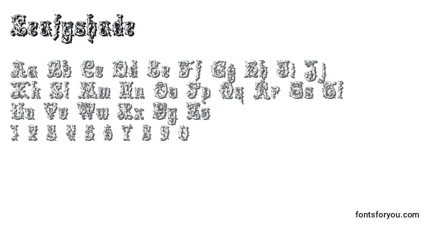 Czcionka Leafyshade – alfabet, cyfry, specjalne znaki