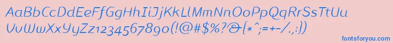 LinotypeInagurLightItalic Font – Blue Fonts on Pink Background