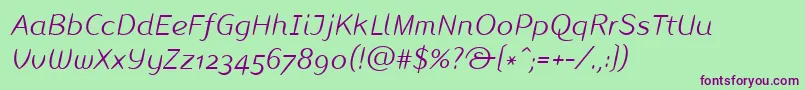 LinotypeInagurLightItalic Font – Purple Fonts on Green Background