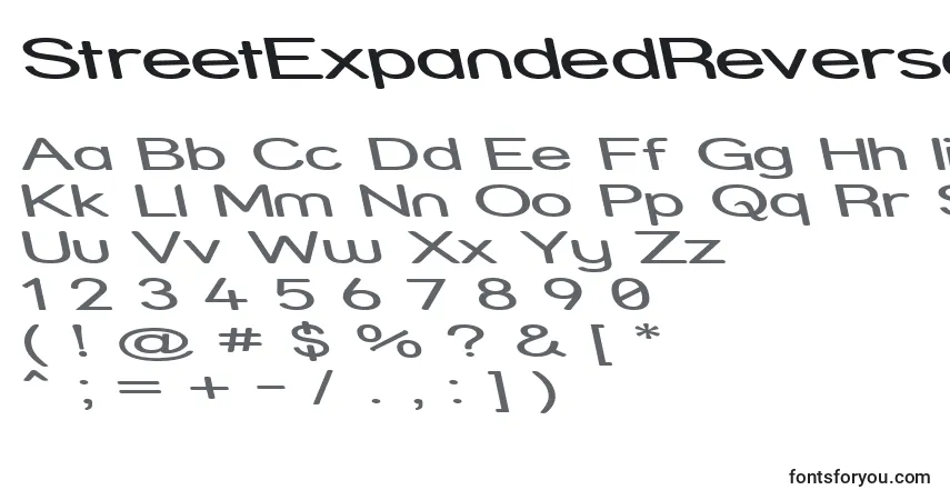 Шрифт StreetExpandedReverseItalic – алфавит, цифры, специальные символы