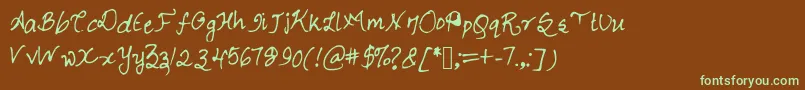 フォントChicfontastic – 緑色の文字が茶色の背景にあります。