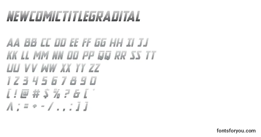 A fonte Newcomictitlegradital – alfabeto, números, caracteres especiais