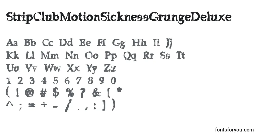 A fonte StripClubMotionSicknessGrungeDeluxe – alfabeto, números, caracteres especiais