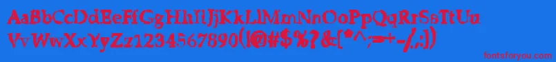 StripClubMotionSicknessGrungeDeluxe Font – Red Fonts on Blue Background