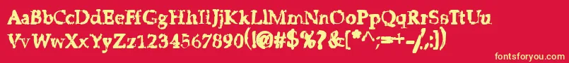 StripClubMotionSicknessGrungeDeluxe-fontti – keltaiset fontit punaisella taustalla