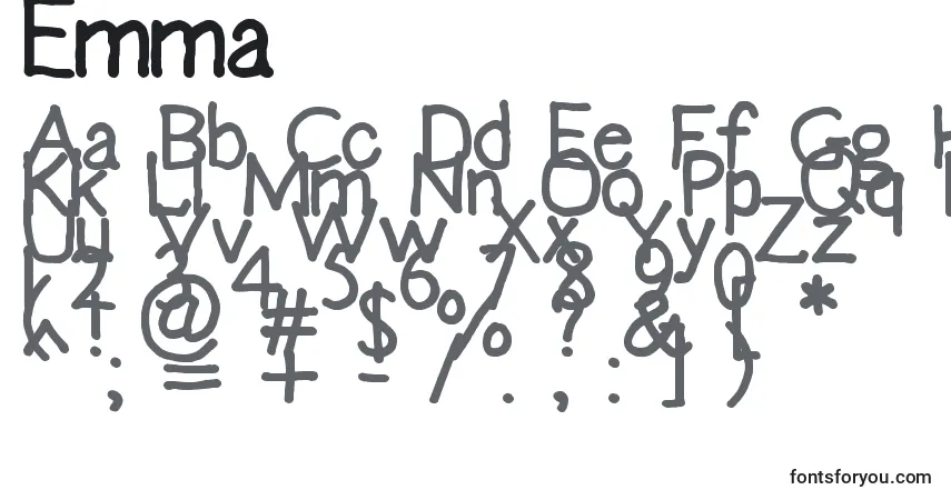 A fonte Emma – alfabeto, números, caracteres especiais