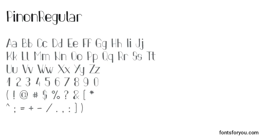 PinonRegular Font – alphabet, numbers, special characters