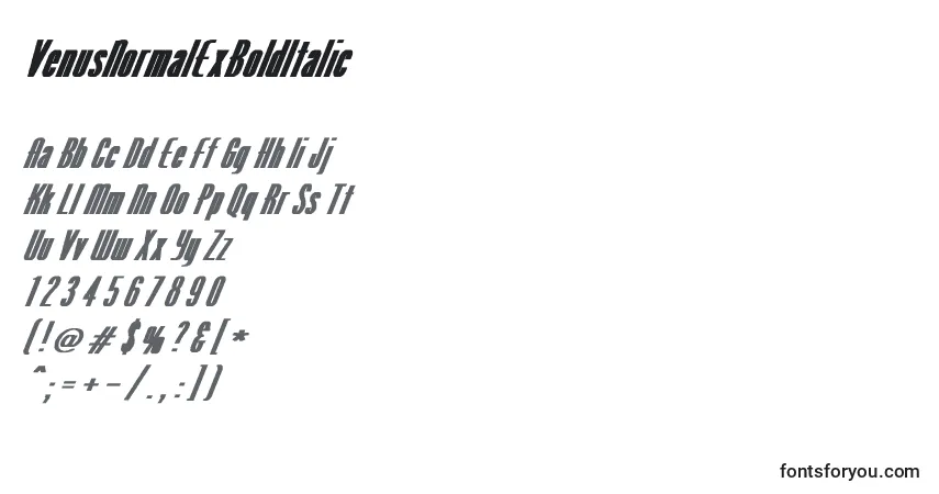 Schriftart VenusNormalExBoldItalic – Alphabet, Zahlen, spezielle Symbole