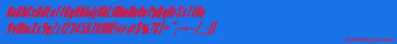 VenusNormalExBoldItalic-Schriftart – Rote Schriften auf blauem Hintergrund