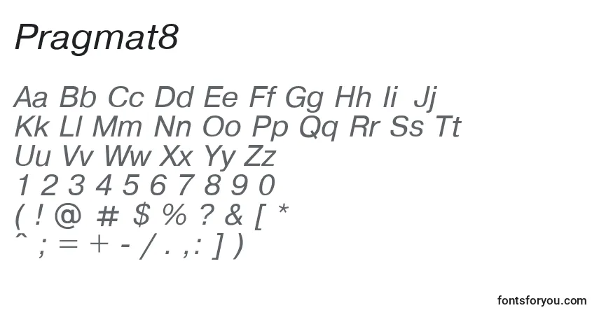 Pragmat8-fontti – aakkoset, numerot, erikoismerkit
