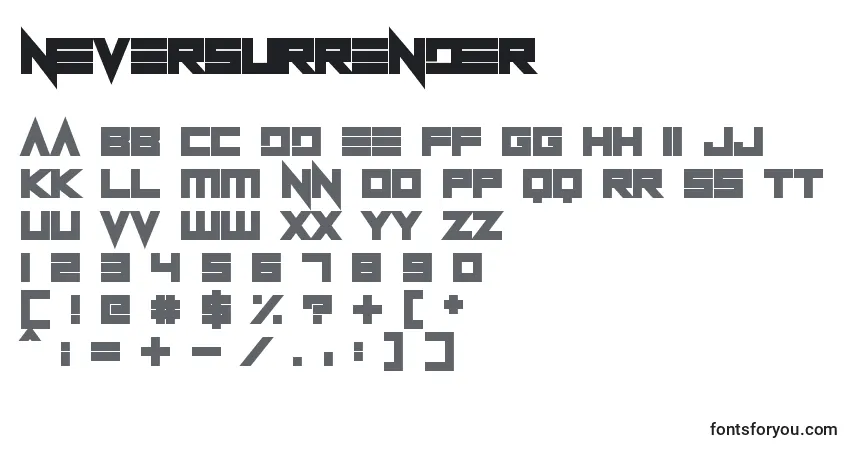 Schriftart NeverSurrender – Alphabet, Zahlen, spezielle Symbole