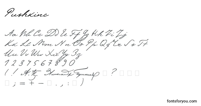 Schriftart Pushkinc – Alphabet, Zahlen, spezielle Symbole