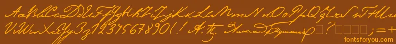 Pushkinc-Schriftart – Orangefarbene Schriften auf braunem Hintergrund