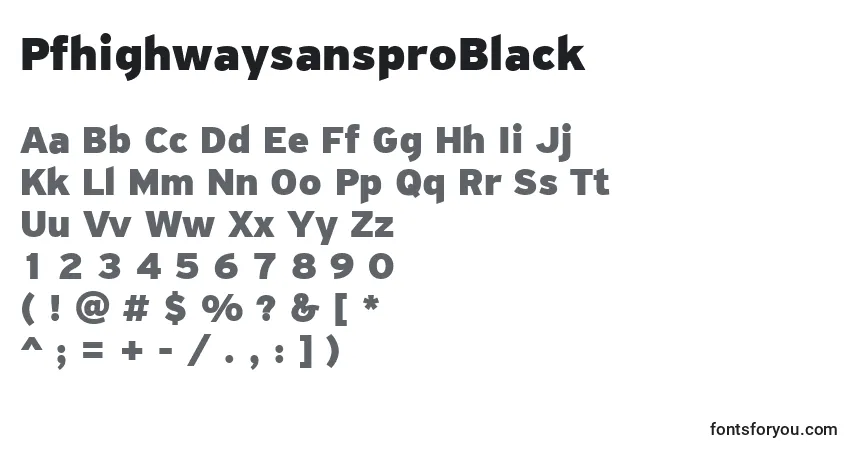Fuente PfhighwaysansproBlack - alfabeto, números, caracteres especiales