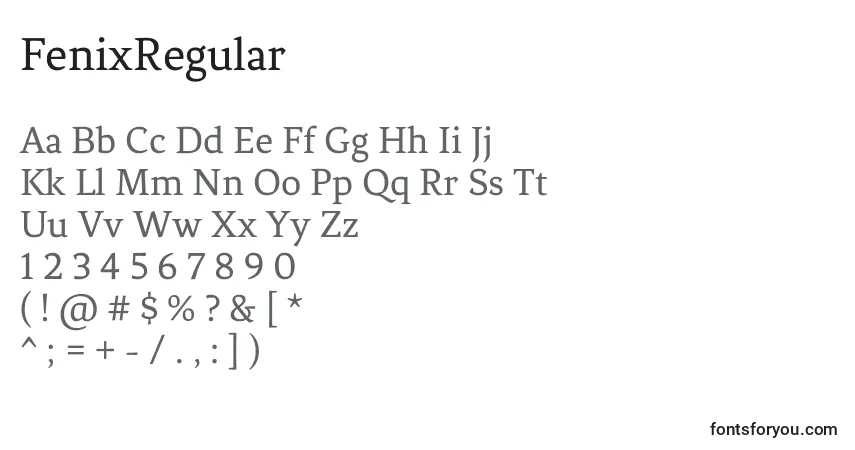 Czcionka FenixRegular – alfabet, cyfry, specjalne znaki