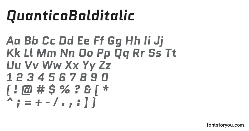 Шрифт QuanticoBolditalic – алфавит, цифры, специальные символы
