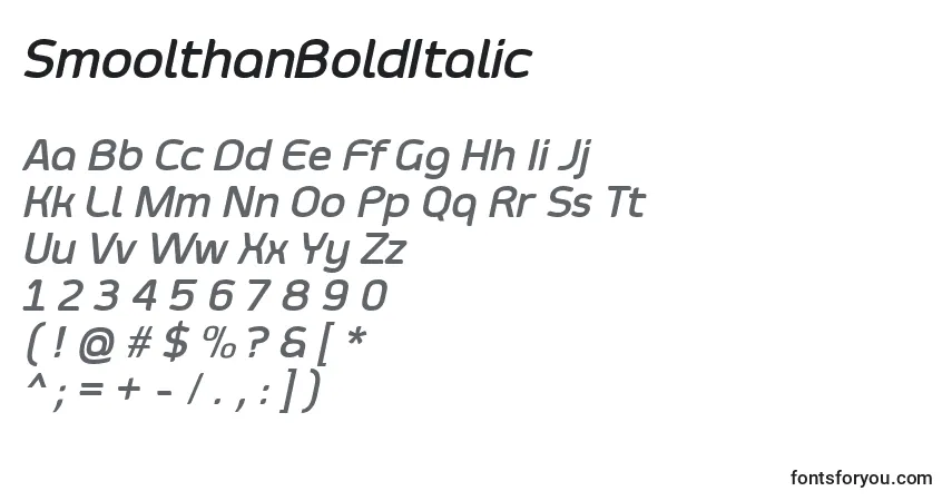 SmoolthanBoldItalicフォント–アルファベット、数字、特殊文字
