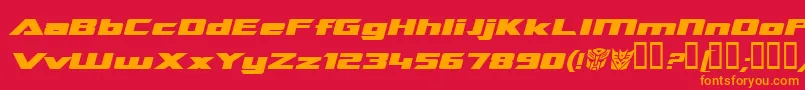 Weitere Informationen zur TransroboticsExtendedItalic-Schriftart TransroboticsExtendedItalic-Schriftart – Orangefarbene Schriften auf rotem Hintergrund