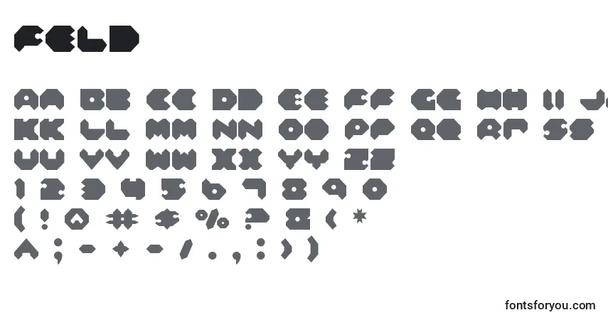 Fuente Feld - alfabeto, números, caracteres especiales