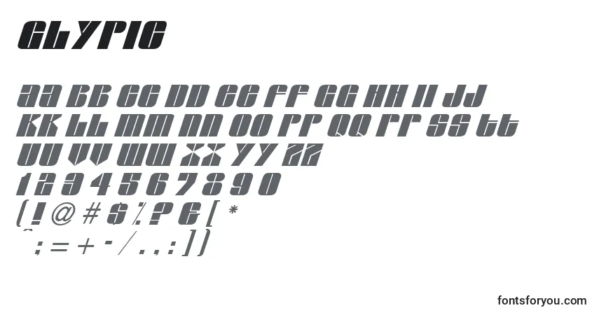 Czcionka Glypic – alfabet, cyfry, specjalne znaki