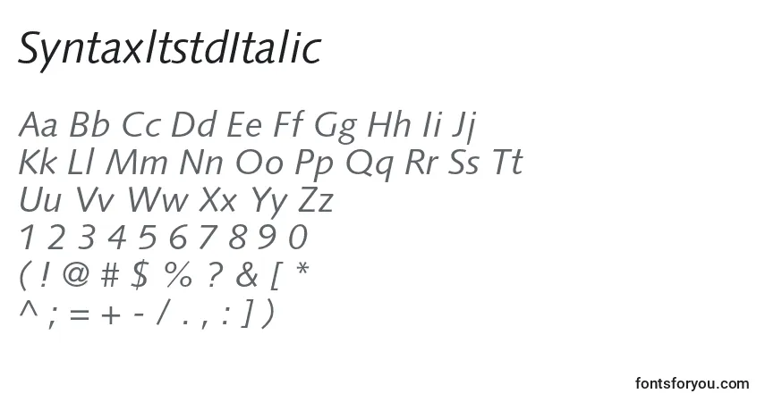 Fuente SyntaxltstdItalic - alfabeto, números, caracteres especiales