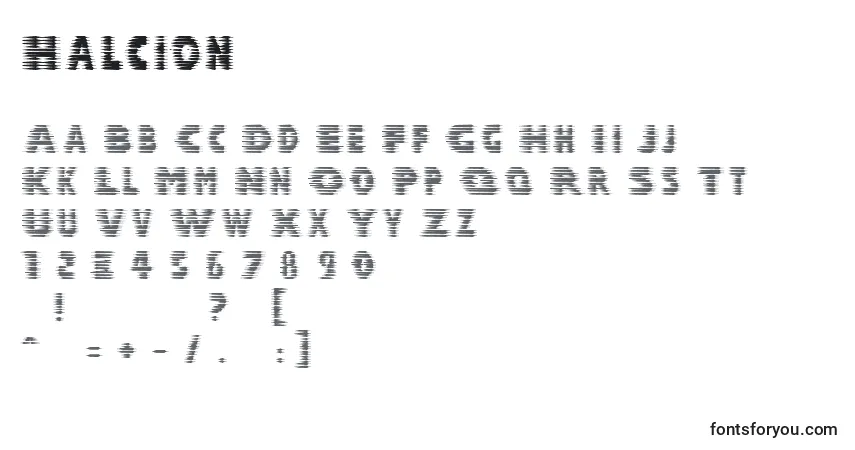 A fonte Halcion – alfabeto, números, caracteres especiais