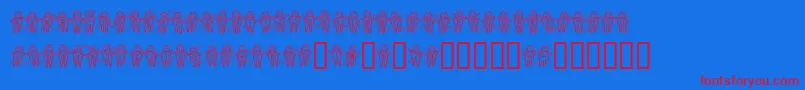 Voodoodollspinned-Schriftart – Rote Schriften auf blauem Hintergrund