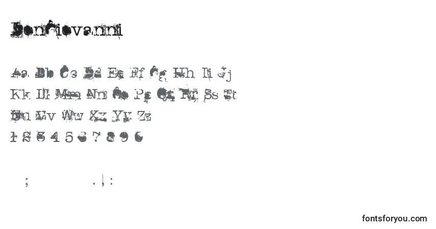 A fonte DonGiovanni – alfabeto, números, caracteres especiais